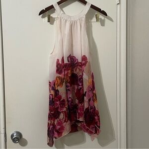 Unique Spectrum Floral Halter Chiffon Top - Size 2X - Pink/Magenta/Orange